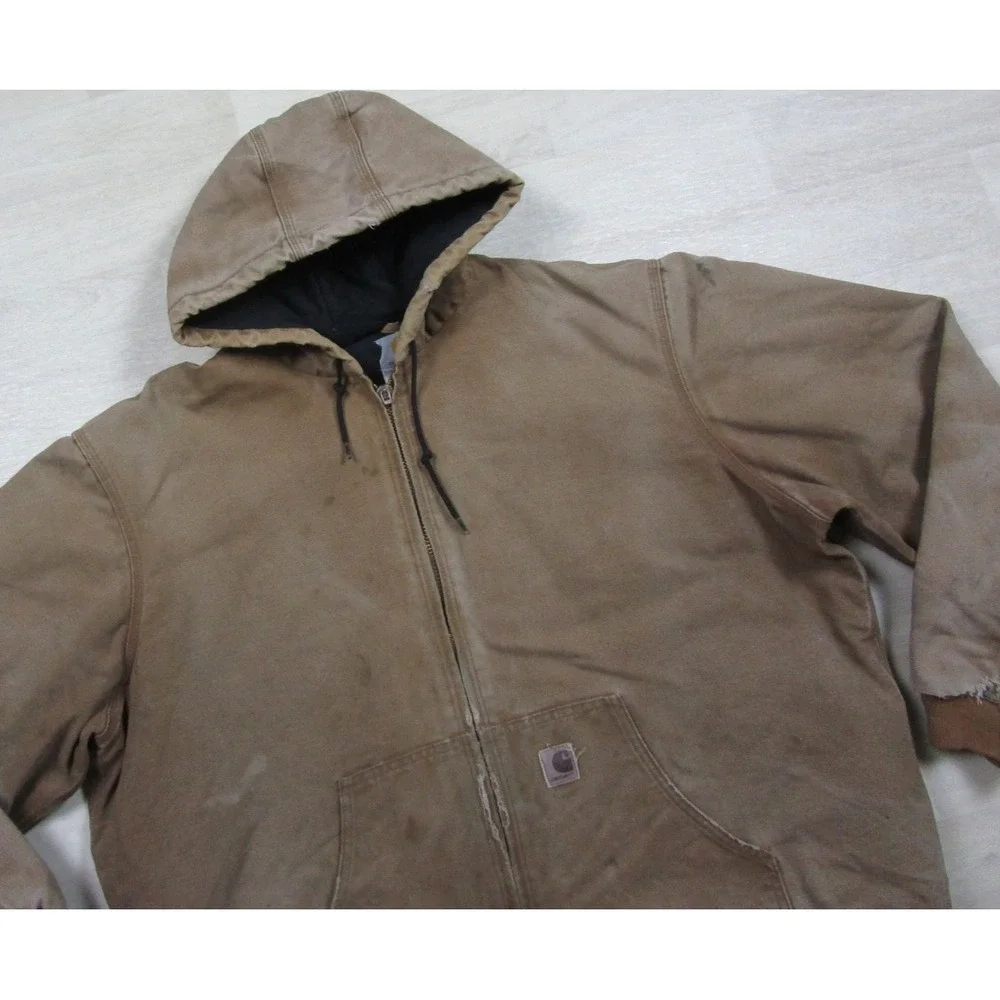 Vintage Carhartt J130 Hooded Workwear Jacket Mens (2X Tall) Duck Canvas Distress